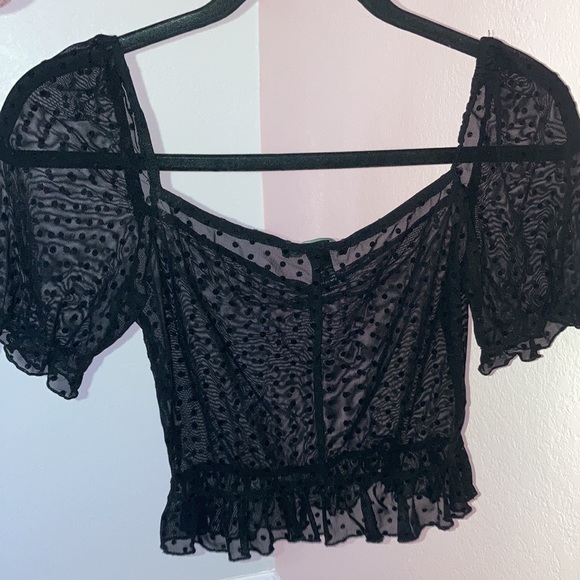 Forever 21 Black Mesh Polka Dot Crop top Blouse - Picture 5 of 6